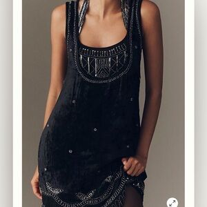 By Anthropologie Plus Black Sleeveless Beaded Mini Dress NWT Size X-LARGE